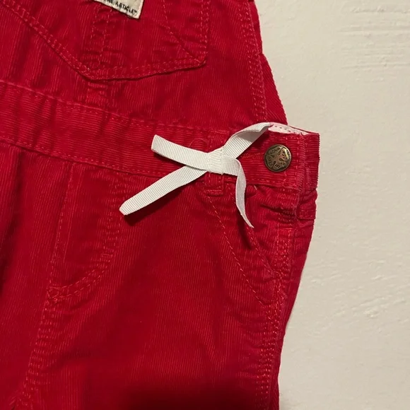 OshKosh B'gosh Vibrant Red Overalls with White Bow Accent - Picture 3 of 7